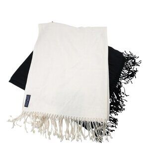 Luxurious Pashmina World Shawls (2) Black White Silk & Cashmere Handmade India